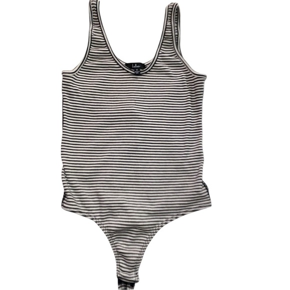 Lulus striped Black and White bodysuit - Picture 3 of 7